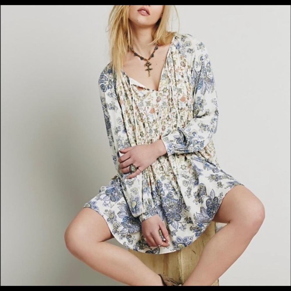 Free People Floral Tassel Mini Dress